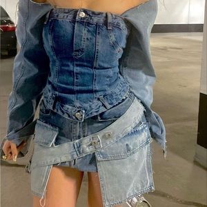 Reworked denim pocket skirt